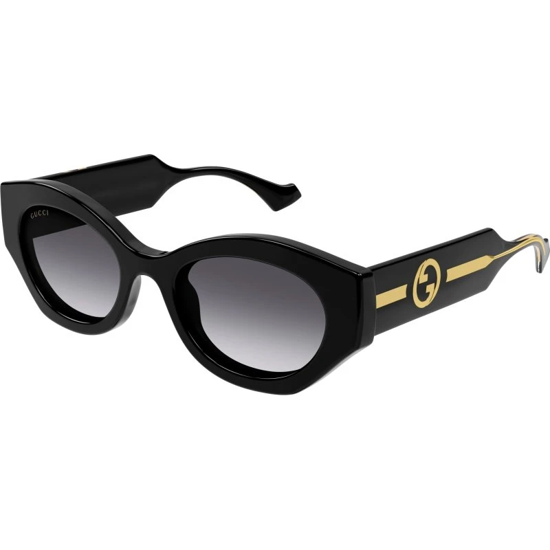 Gucci GG1553S Lunettes de Soleil Femme Rondes Noires et Grises
