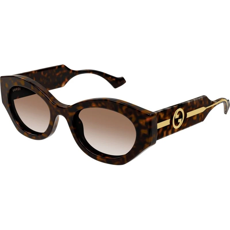 Gucci GG1553S 002 Lunettes de Soleil Rondes Havane Marron