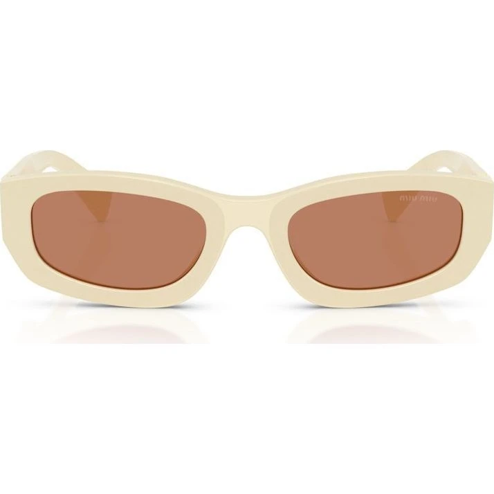 Miu Miu 0MU B04S Lunettes de Soleil Rectangulaires Blanches et Marron