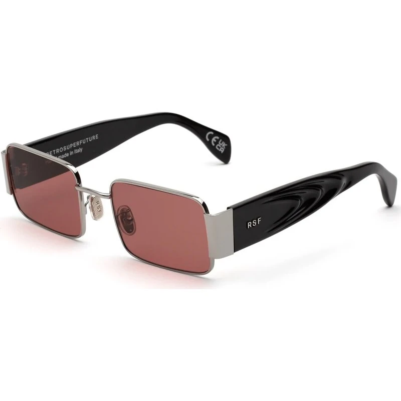 Retrosuperfuture AFN Z Lunettes de Soleil Carrées Métal Argent et Bordeaux