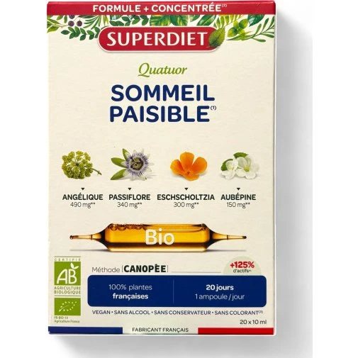 Superdiet Quatuor Sommeil Paisible Bio 20 ampoules