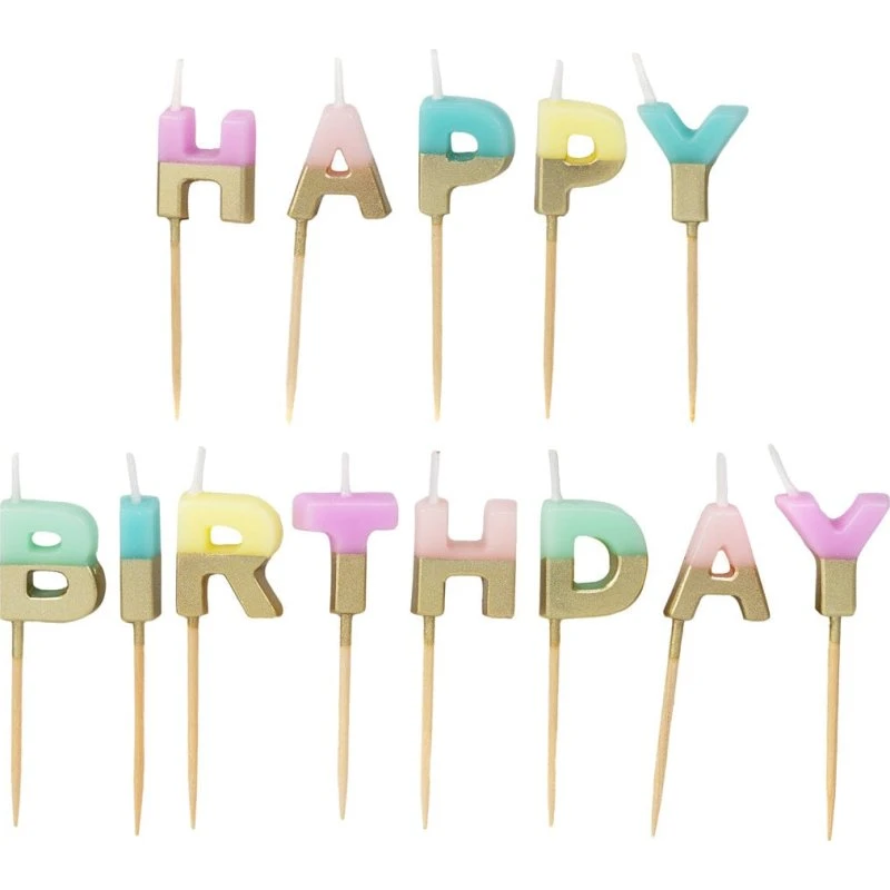 Bougie Happy Birthday Colorée et Dorée