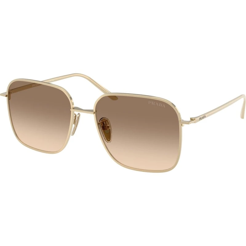 Prada PR C54SD ZVN50T Lunettes de Soleil Carrées en Métal Or et Marron