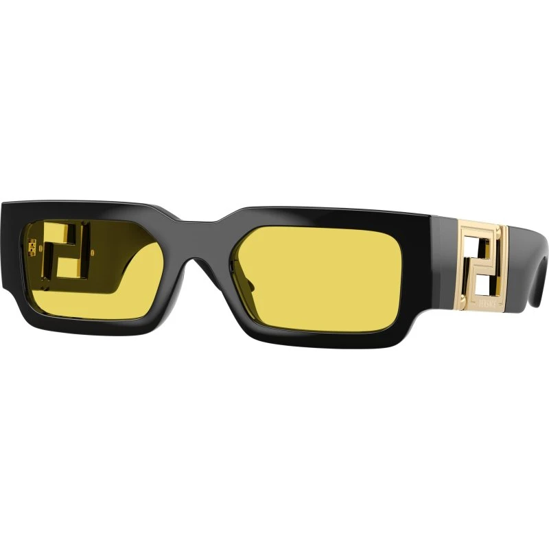 Versace Homme VE4506U Lunettes de Soleil Carrées Noires et Jaunes