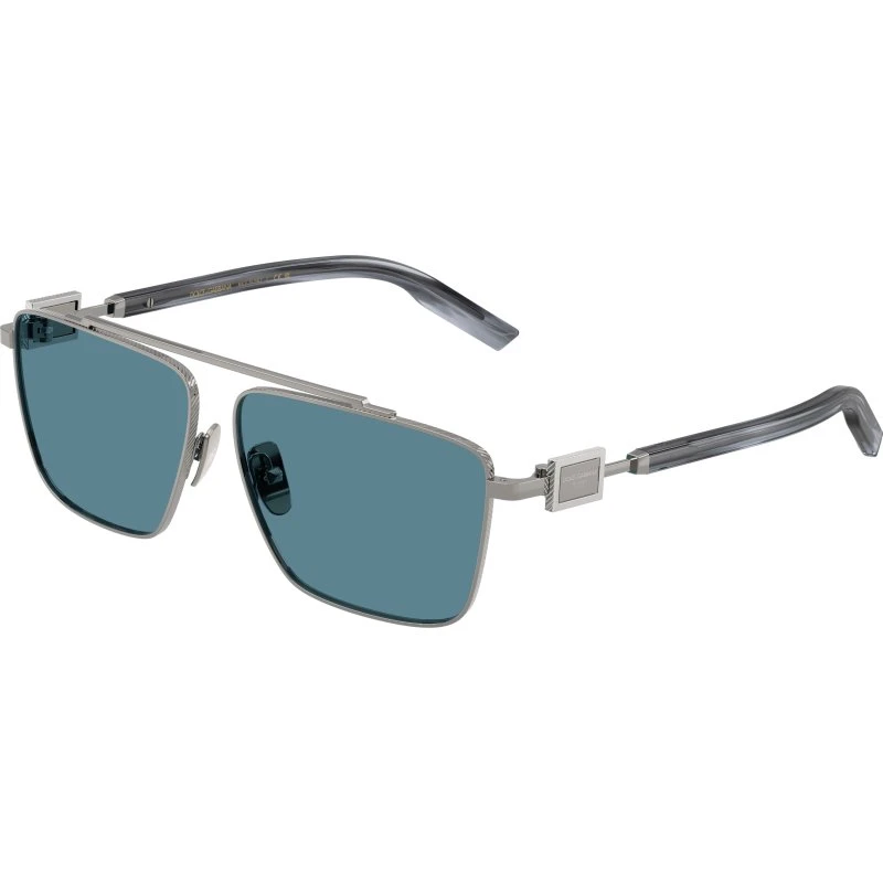Dolce & Gabbana DG2336 Lunettes de Soleil Carrées Métal Gris et Bleu