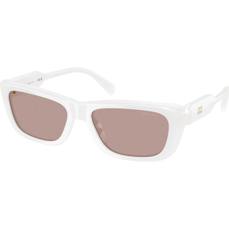 Miu Miu MU B12S Lunettes de Soleil Carrées en Acétate Blanc et Marron