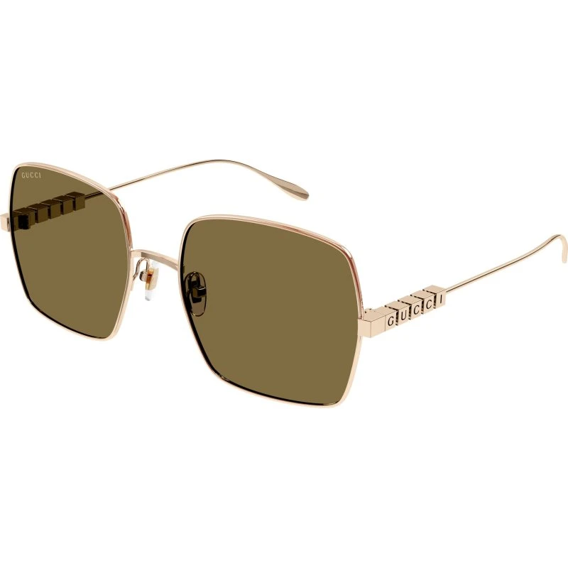 Gucci GG1434S 002 Lunettes de Soleil Carrées Or et Marron