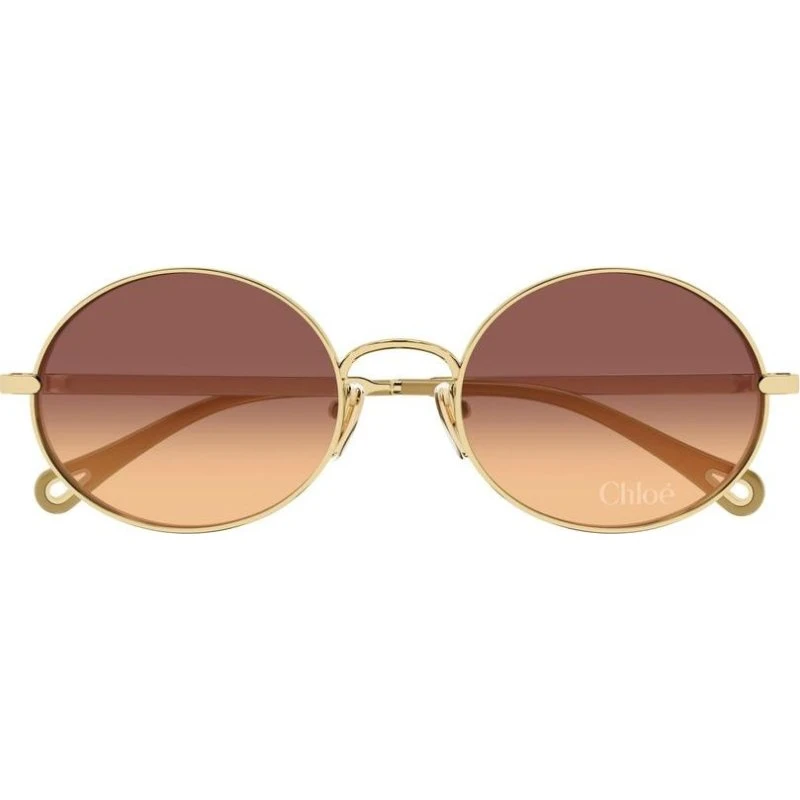 Chloé CH0326S Lunettes de Soleil Rondes Dorées et Verres Marron