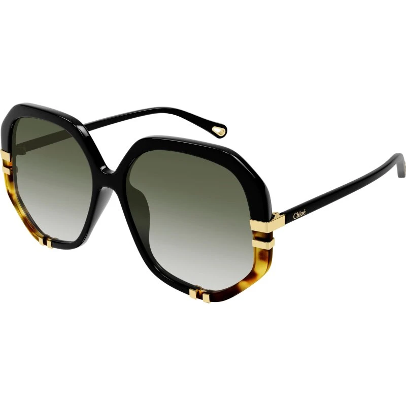 Chloé Lunettes de soleil CH0105S 002 Géométriques Noir et Vert Ombré
