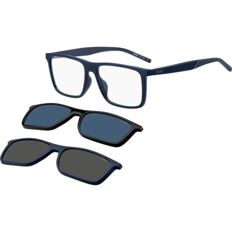 Hugo Boss Lunettes de Soleil Carrées en Acétate Bleu Transparent