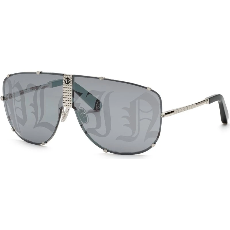 Philipp Plein SPP075M Plein Stud Lunettes de Soleil Pilote Métal Gris