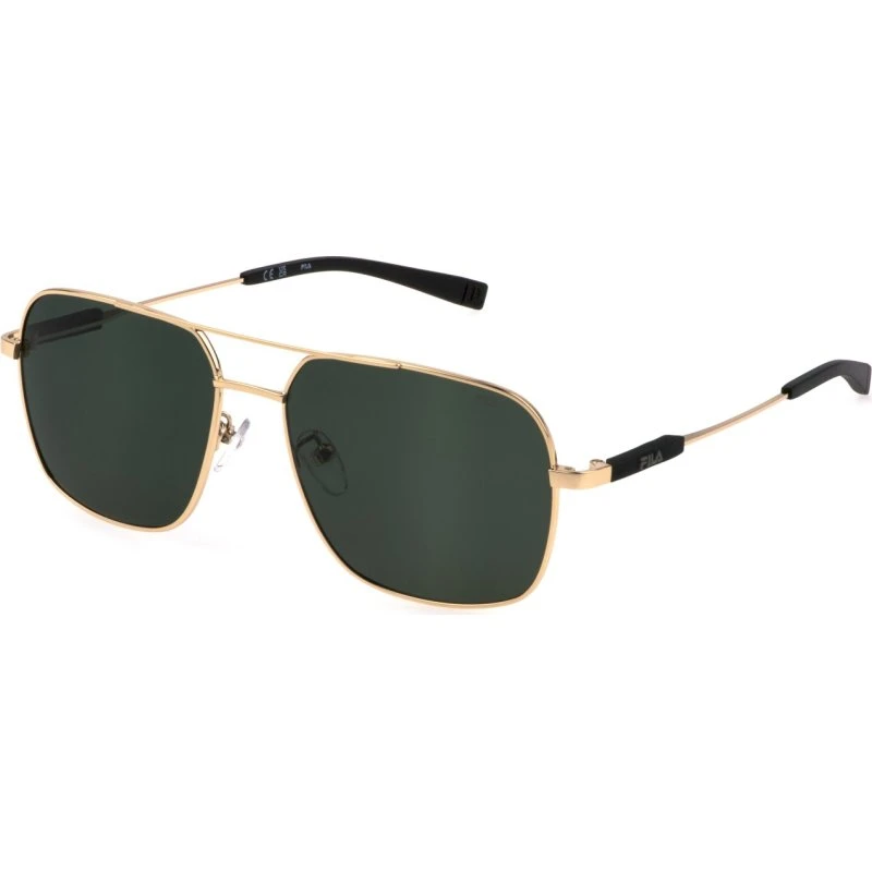 Fila Homme SFI523 300P Lunettes de Soleil Carrées Or et Vert