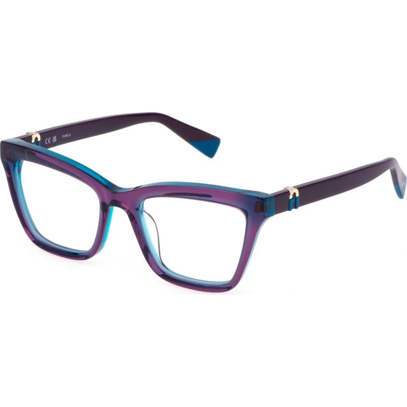 Furla VFU763 09YE Montures Optiques Carrées en Acétate Bleu