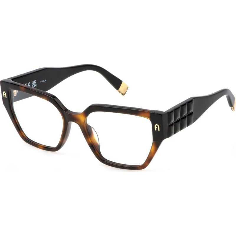 Furla VFU775 01AY Montures Optiques Carrées en Acétate Havane