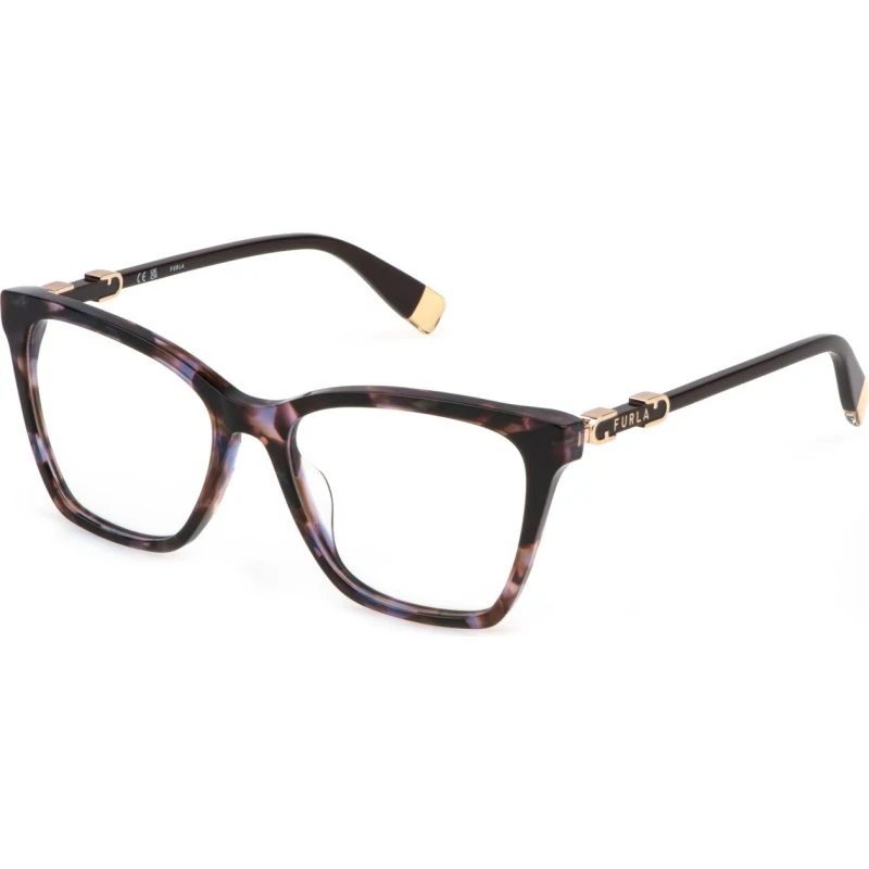 Furla VFU833 0Z41 - Montures Optiques Carrées en Acétate Havana
