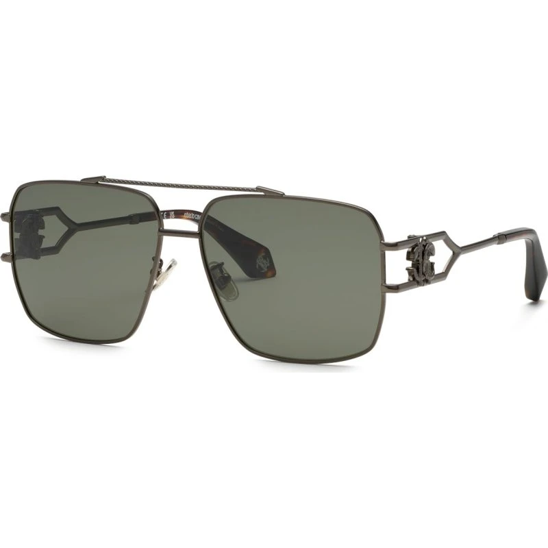 Roberto Cavalli SRC131 Lunettes de Soleil Carrées Métal Gris et Vert