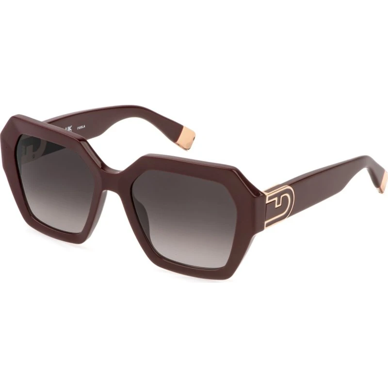 Furla Lunettes de Soleil Géométriques SFU880 Bordeaux