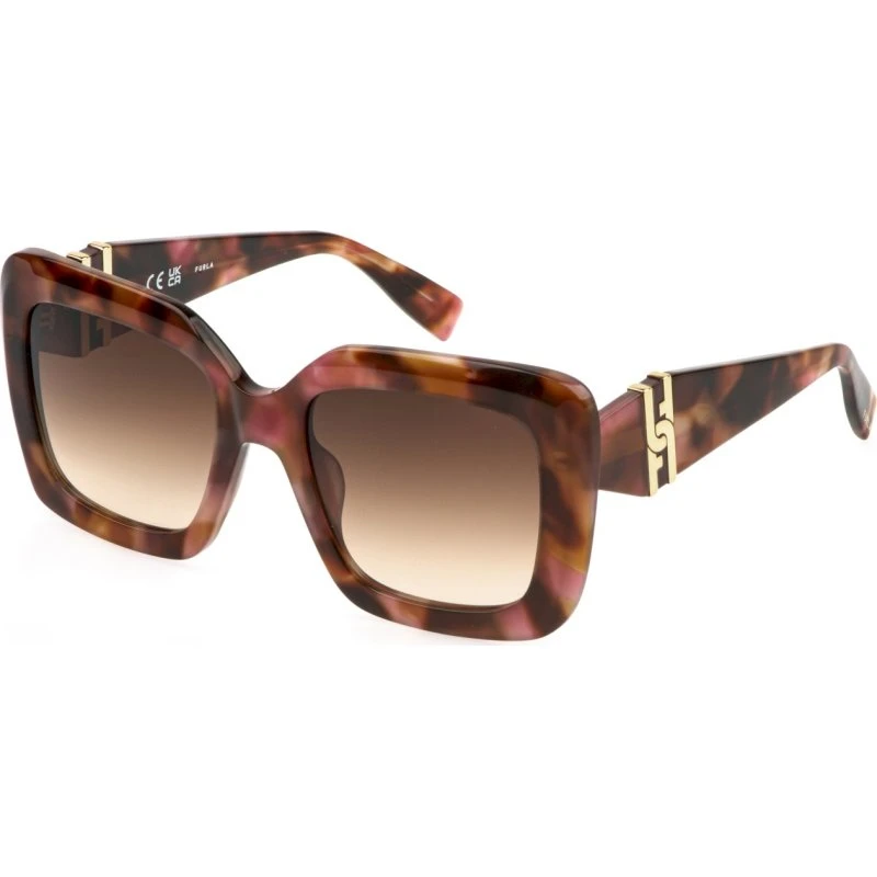 Furla SFU883 01GQ Lunettes de soleil Carrées en Acétate Havana