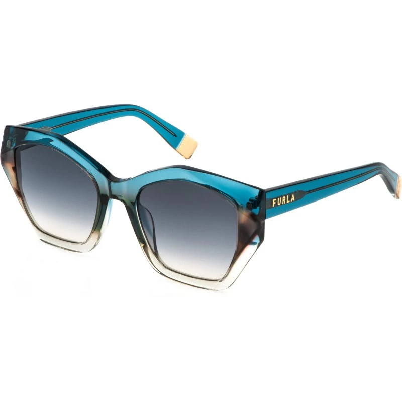 Furla Lunettes de Soleil Géométriques SFU885V Bleu Fumée