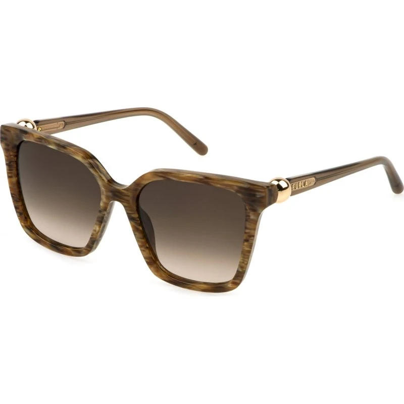 Furla SFU888 Lunettes de Soleil Carrées en Acétate Marron