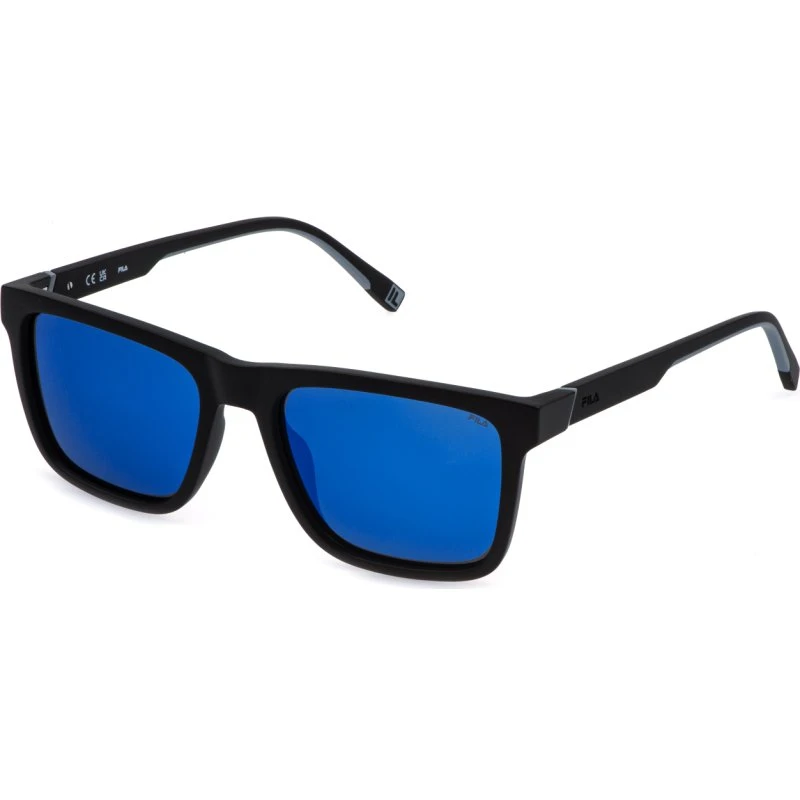 Fila Homme SFID21 U28P Lunettes de Soleil Carrées Noires Fumées
