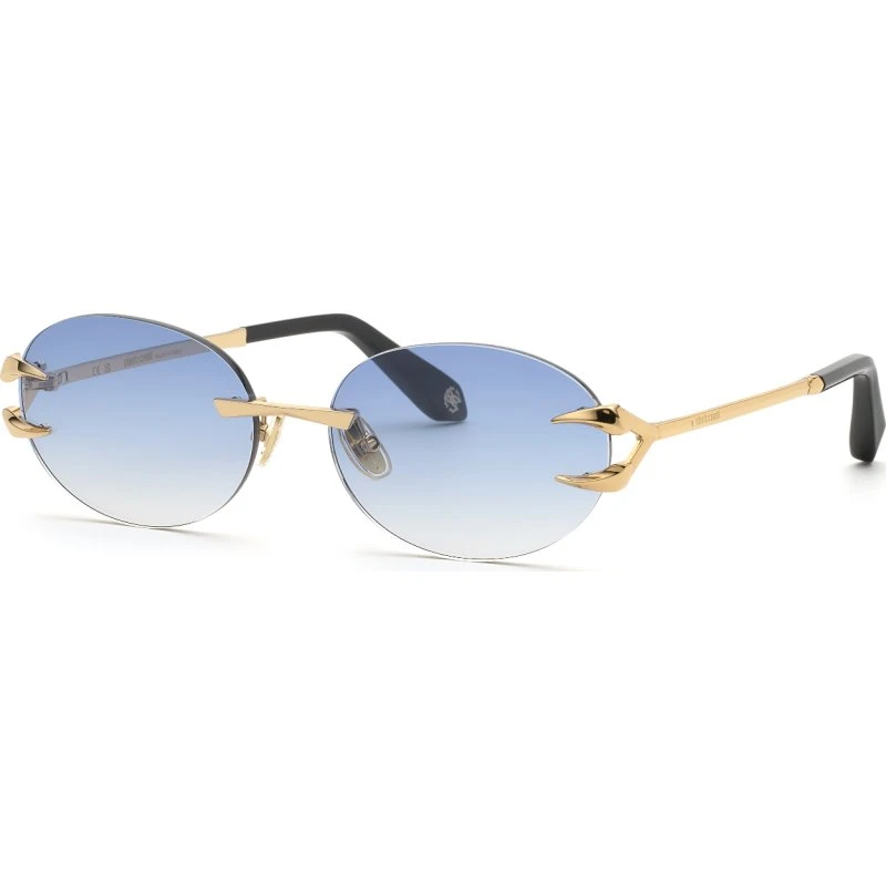 Roberto Cavalli SRC182 300B Lunettes de Soleil Géométriques Or et Bleu