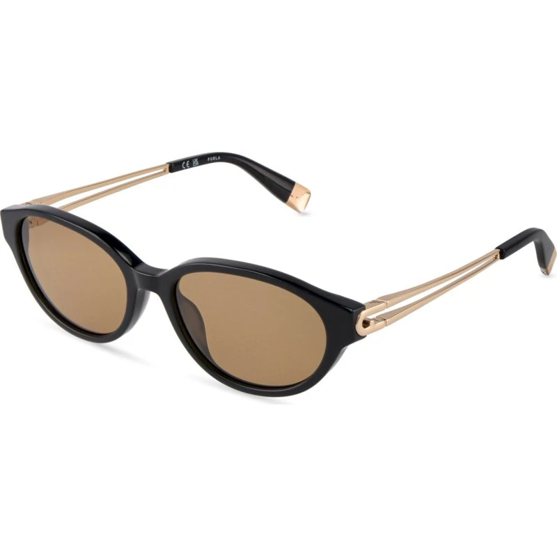 Furla SFUB31 Lunettes de Soleil Géométriques en Acétate Noir Marron
