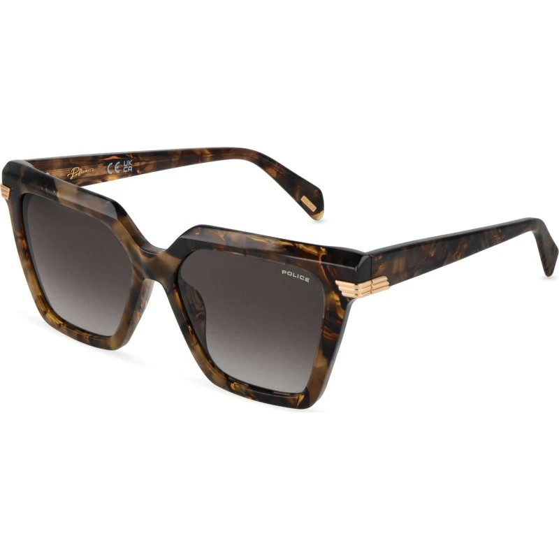 Police SPLU04 AURA 1 Lunettes de Soleil Carrées pour Femme - Marron