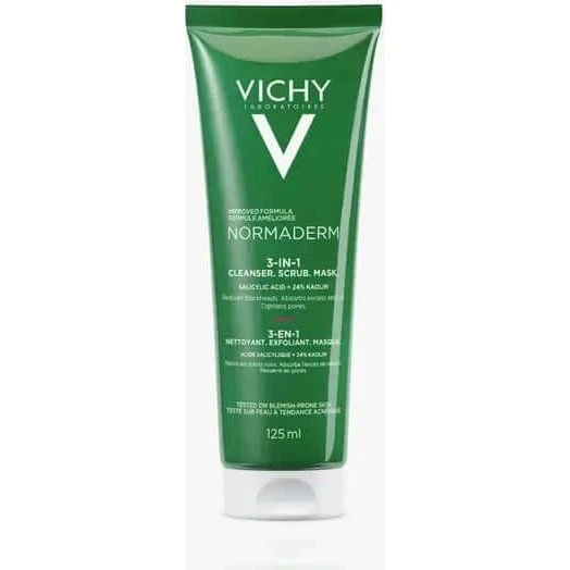 Vichy Normaderm Nettoyant 3 en 1 Exfoliant, Masque et Soin 125 ml