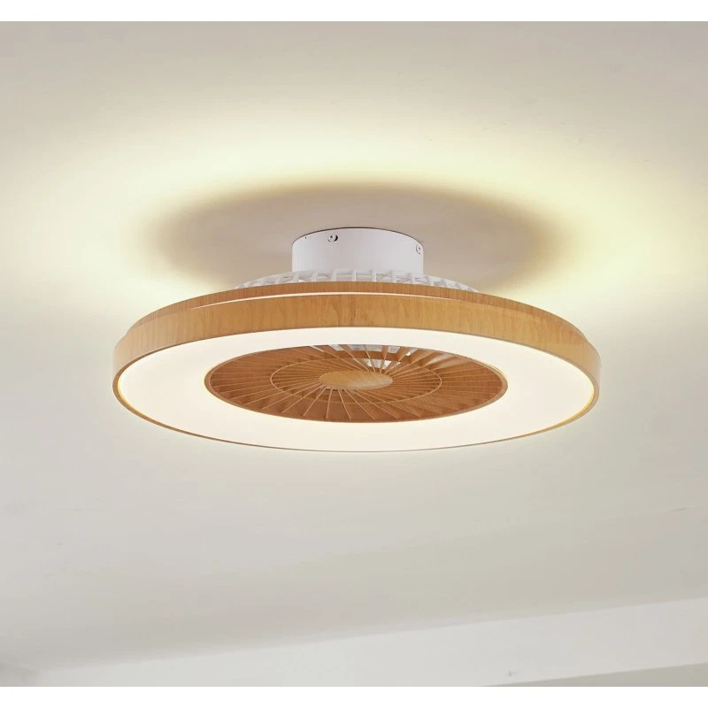 Lindby Ventilateur de plafond LED Teleo, Ø 58 cm, Bois, CCT