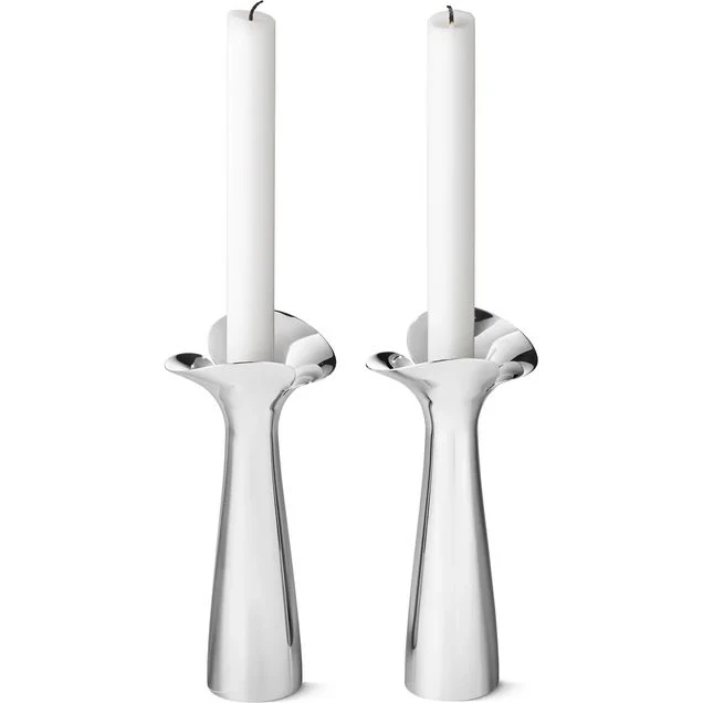 Georg Jensen Bloom Botanica - Lot de 2 bougeoirs en acier inoxydable