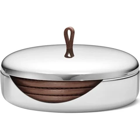 Georg Jensen Sky Set de Sous-verres en Cuir et Acier