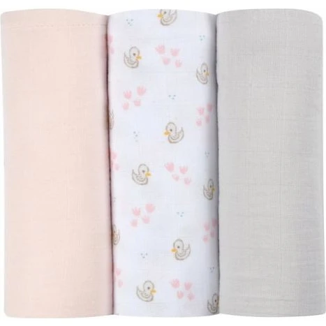 Béaba Lot de 3 langes 70x70 cm Cygne/Rose