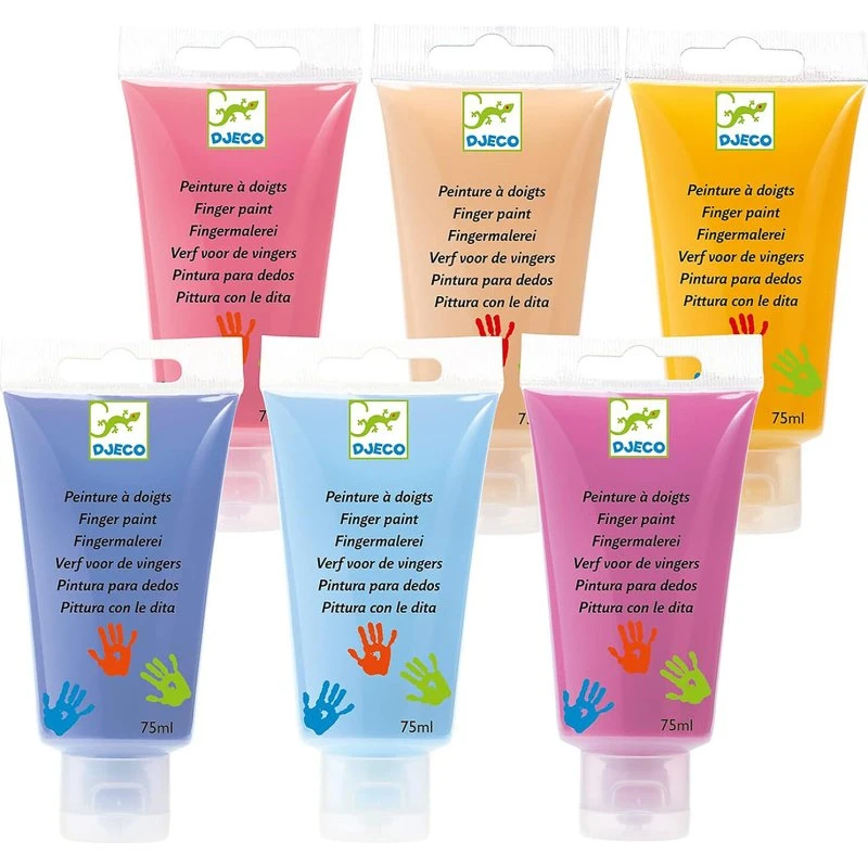 Djeco - 6 Tubes de Peinture à Doigts Pastel