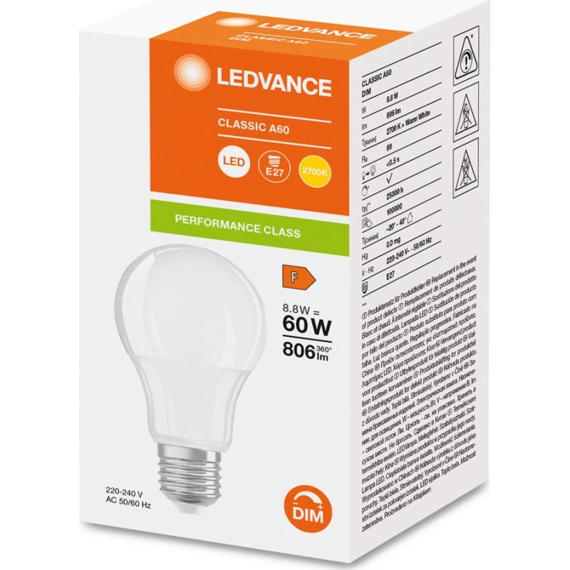 LEDVANCE Classic A DIM P 8.8W 827 E27