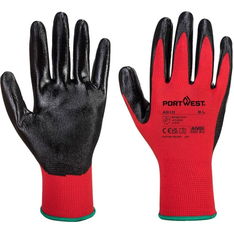 Portwest A310 Gant Flexo Grip Nitrile Rouge/Noir Taille 8