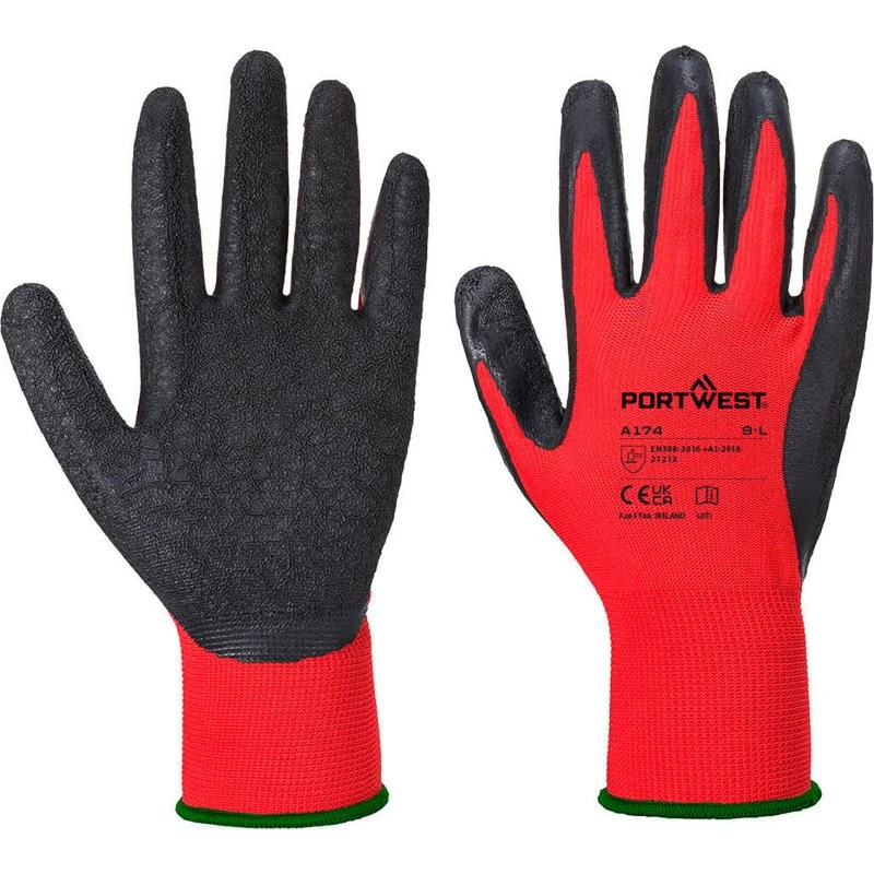 Portwest Gants Latex Flex Grip Rouge/Noir XL