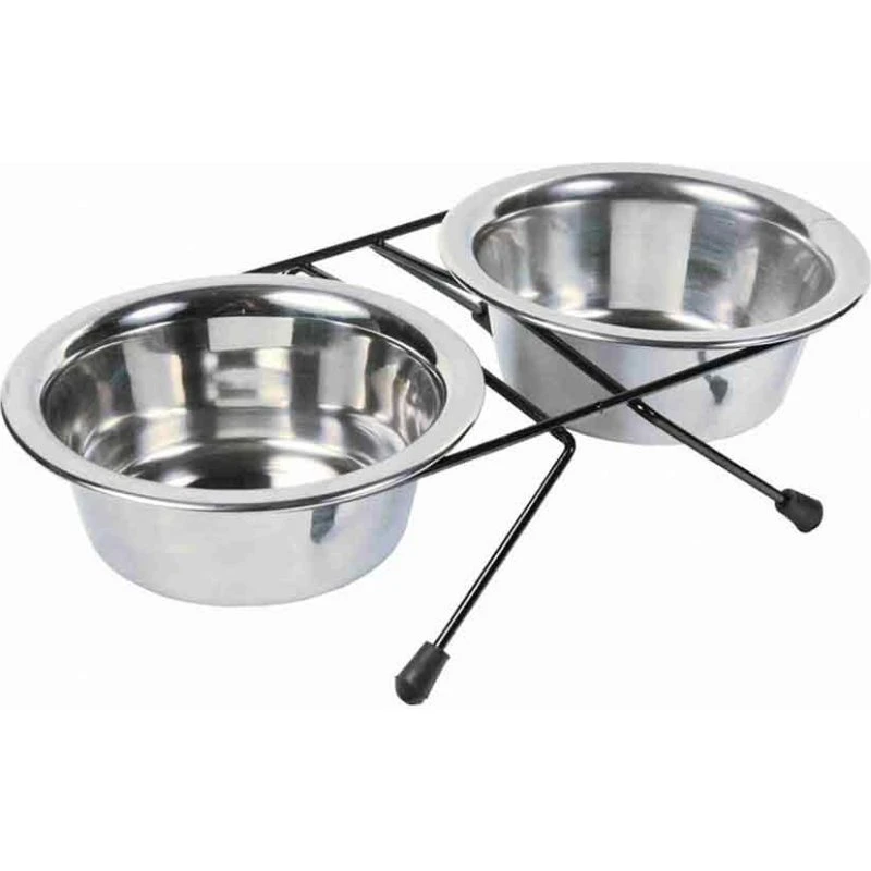 TRIXIE Set gamelles inox 2x0,45 L avec support