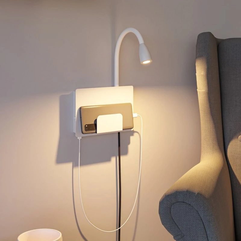 Paulmann Halina Applique Murale LED avec Bras Flexible et USB-C Blanc Mat