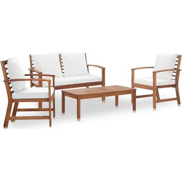 vidaXL Salon de jardin 4 pcs bois d'acacia massif marron/blanc