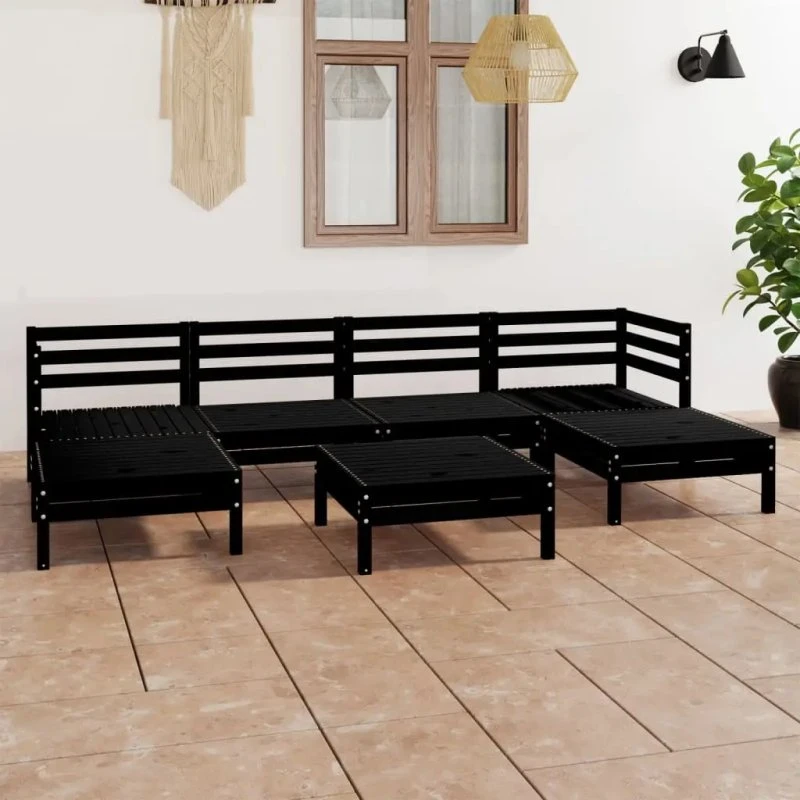 vidaXL Salon de Jardin 7 pcs Noir Pin Massif