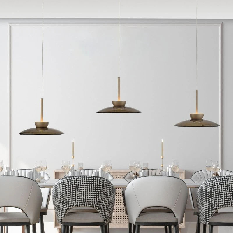 PURE Moon Suspension LED 3 Lampes - Bronze et Verre Ambré
