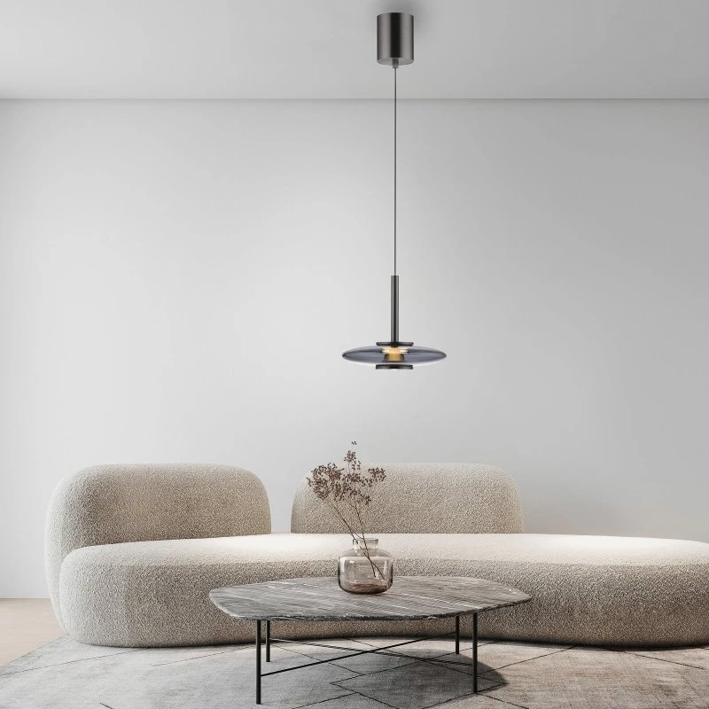 PURE Vitrum Suspension LED Grise, Verre et Aluminium, Ø 22 cm