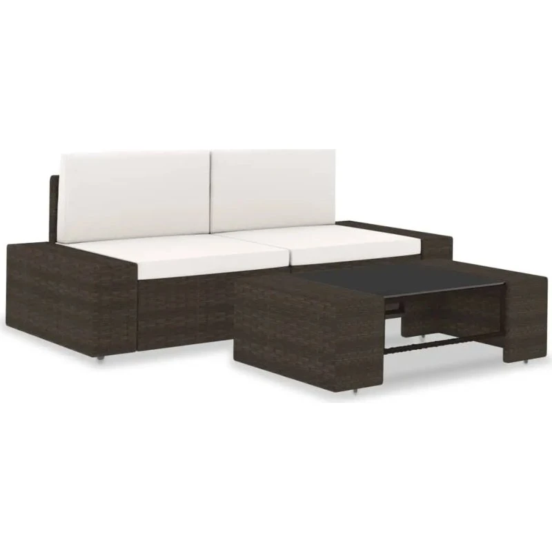 vidaXL Salon de jardin 3 pcs résine tressée marron