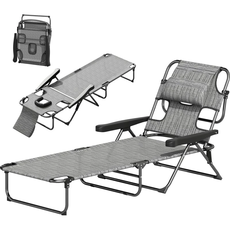 Outsunny Bain de soleil pliable inclinable gris 72L x 194l x 31H cm