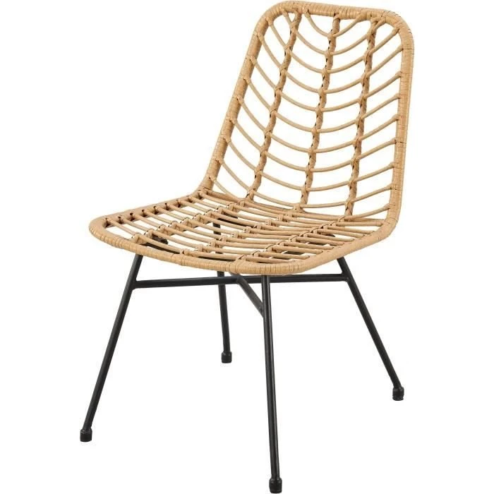 KOMODO Lot de 2 chaises de jardin rotin naturel acier