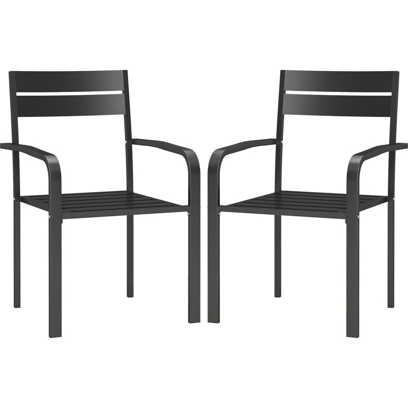 Outsunny Lot de 2 chaises empilables aluminium gris foncé