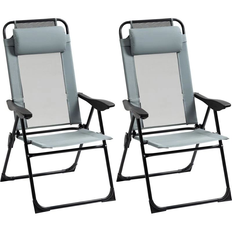 Outsunny Lot de 2 chaises pliantes avec accoudoirs et dossier réglable en 5 positions