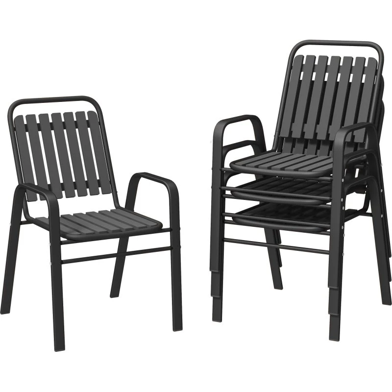 Outsunny - Lot de 4 chaises empilables jardin noir 56x66x91 cm