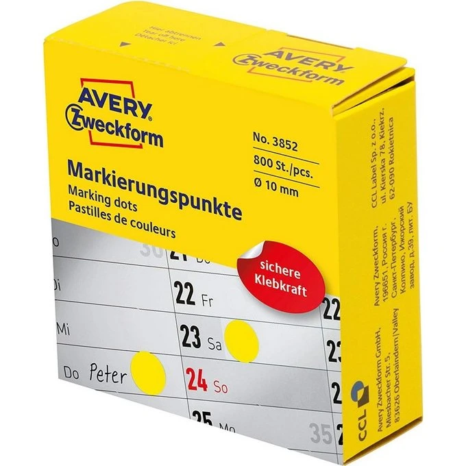 Avery-Zweckform 3852 Pastilles jaunes 10 mm, 800 pcs